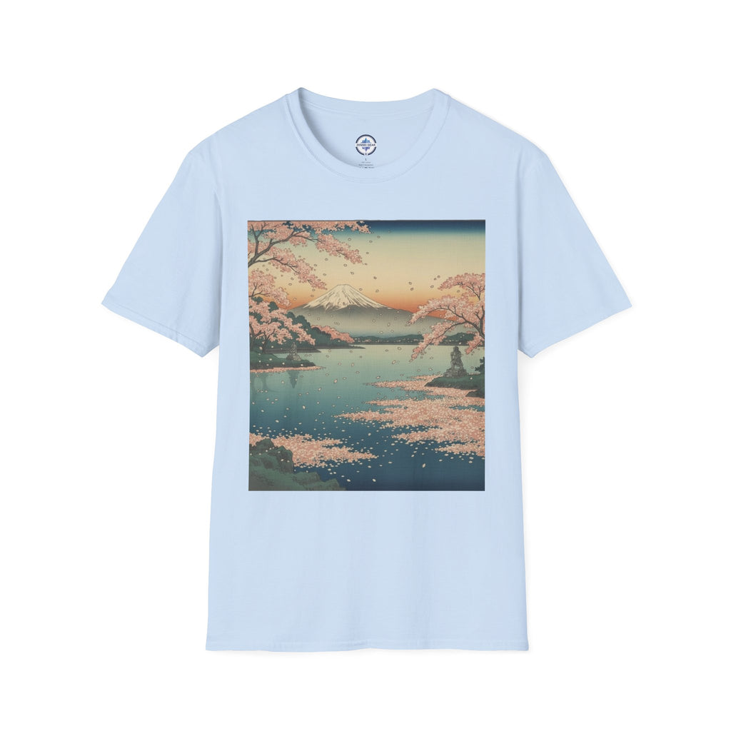 Ukiyo-e Spring Landscape T-Shirt - Basho's Blossom Lake Haiku Tee