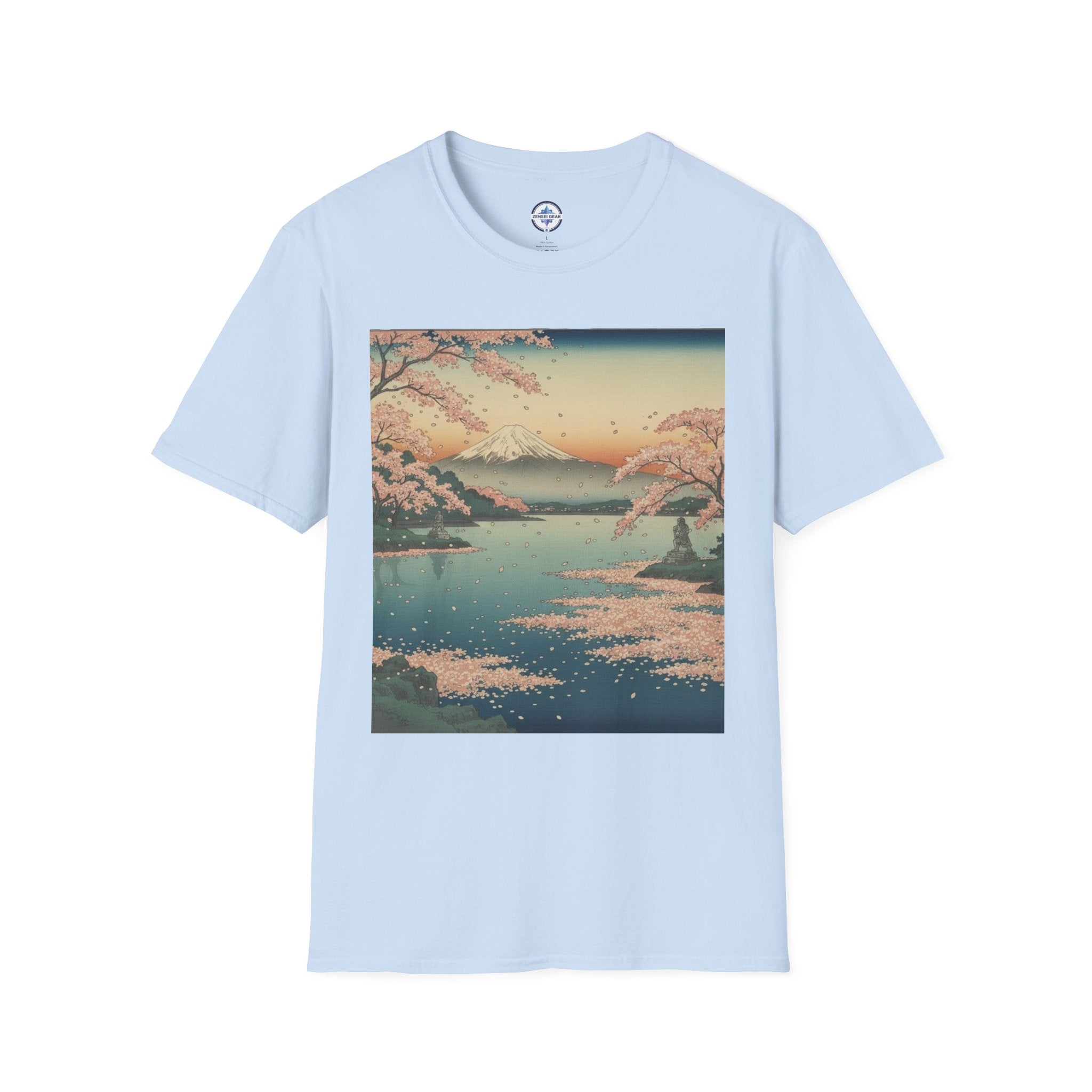 Ukiyo-e Spring Landscape T-Shirt - Basho's Blossom Lake Haiku Tee