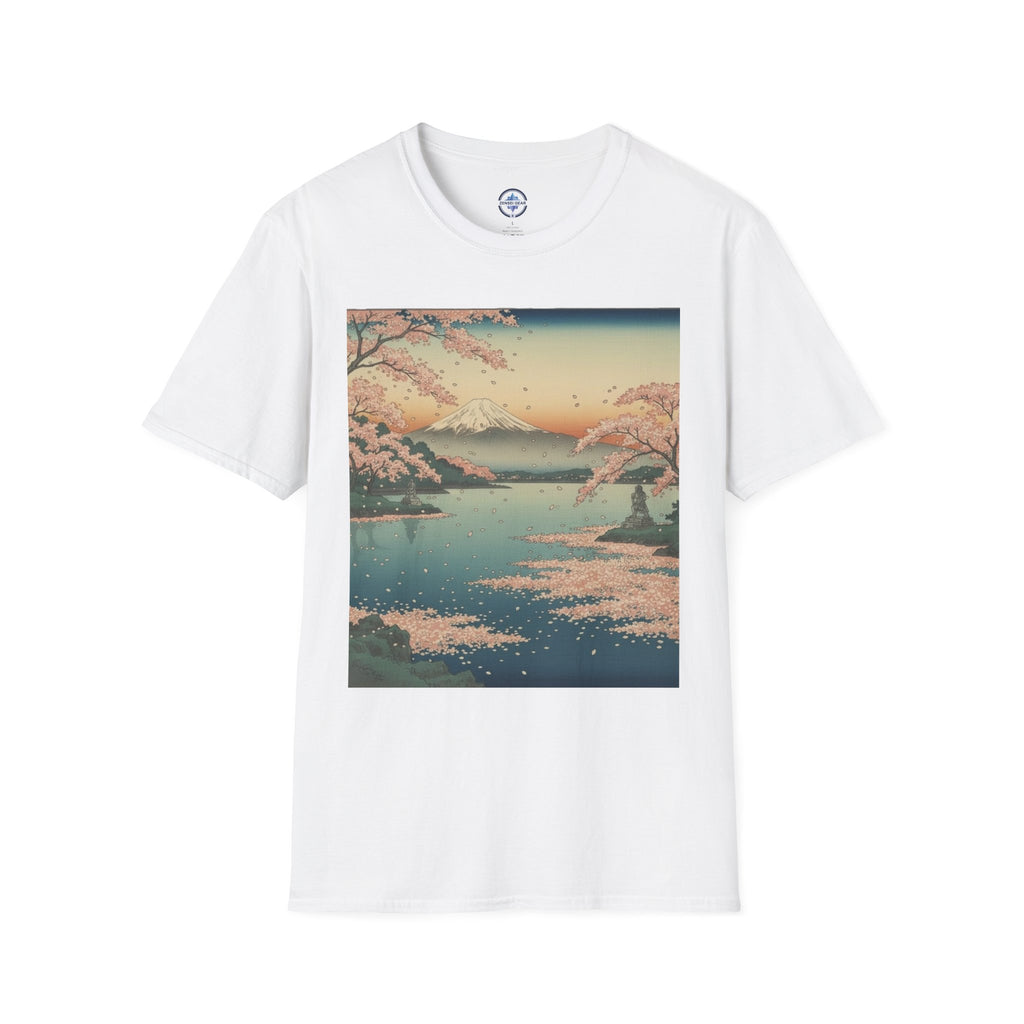 Ukiyo-e Spring Landscape T-Shirt - Basho's Blossom Lake Haiku Tee