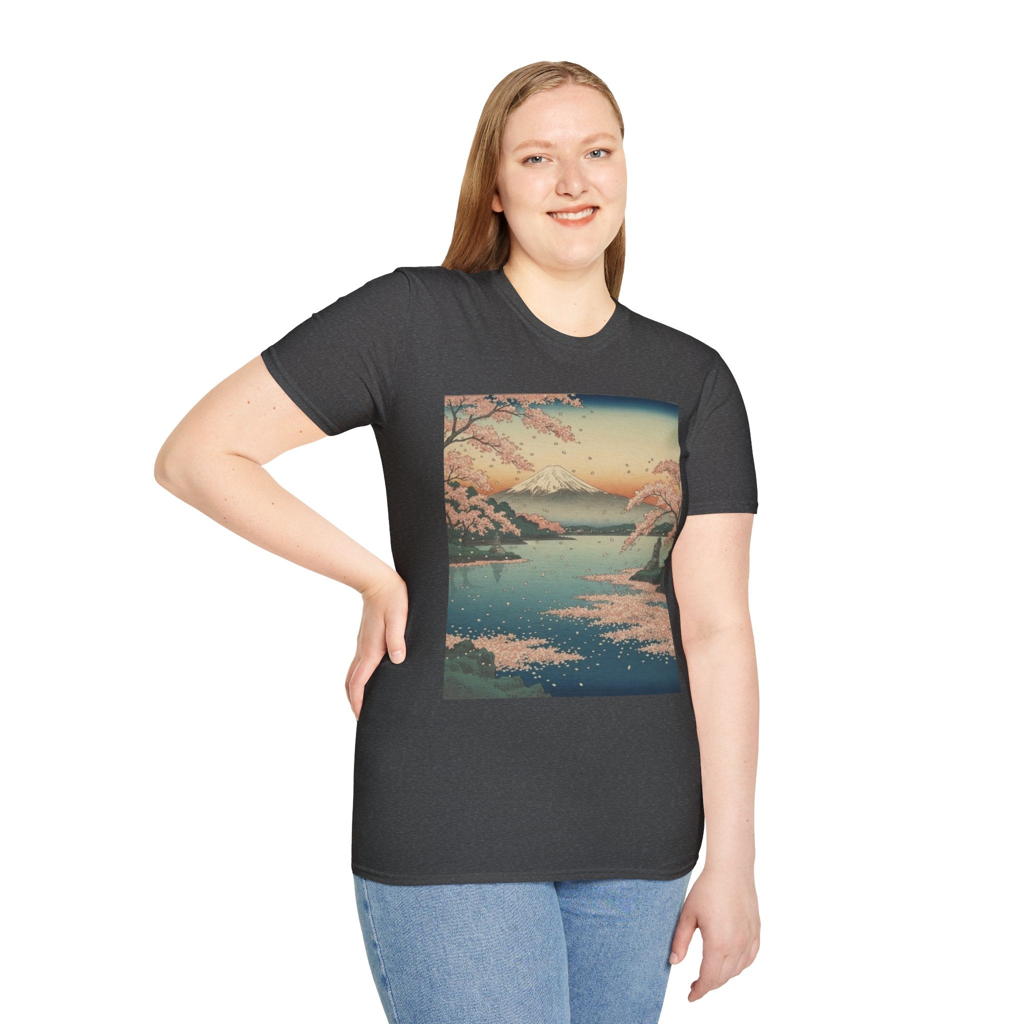 Ukiyo-e Spring Landscape T-Shirt - Basho's Blossom Lake Haiku Tee