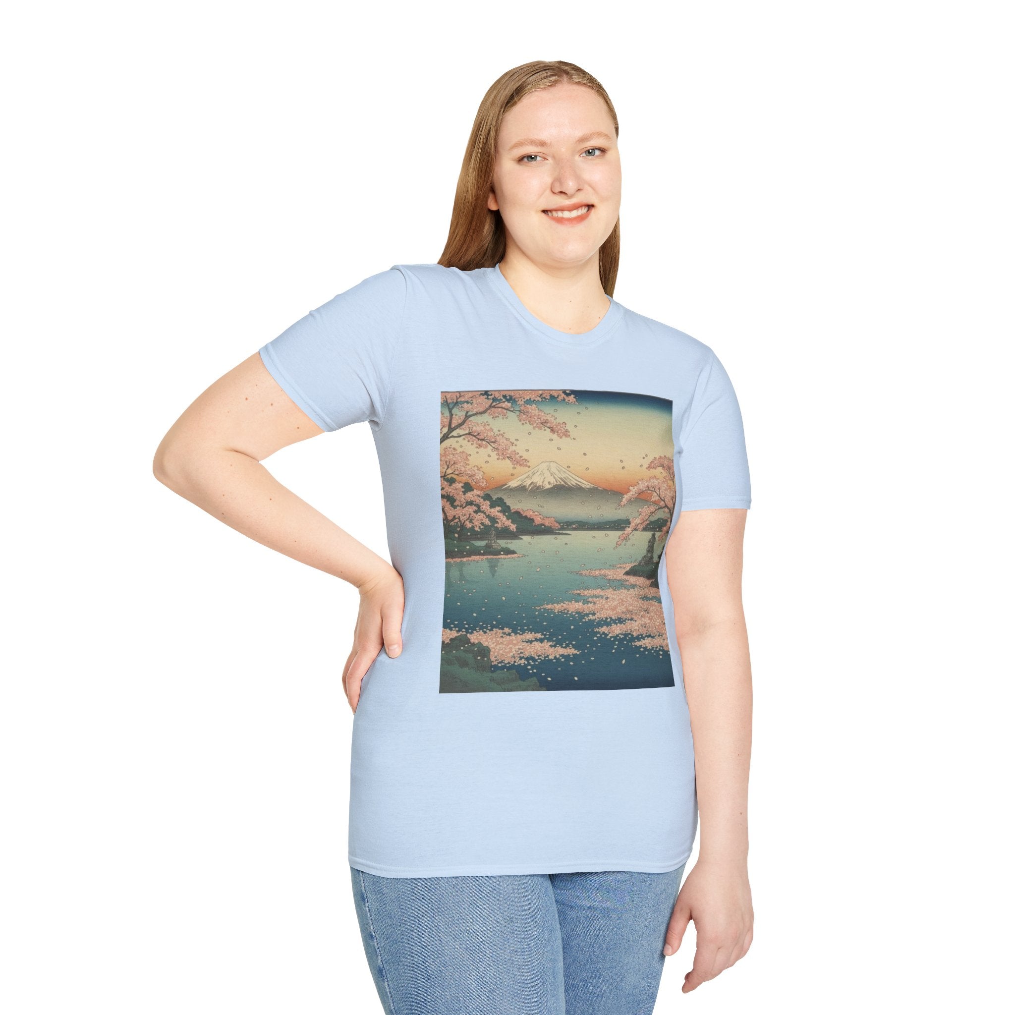 Ukiyo-e Spring Landscape T-Shirt - Basho's Blossom Lake Haiku Tee