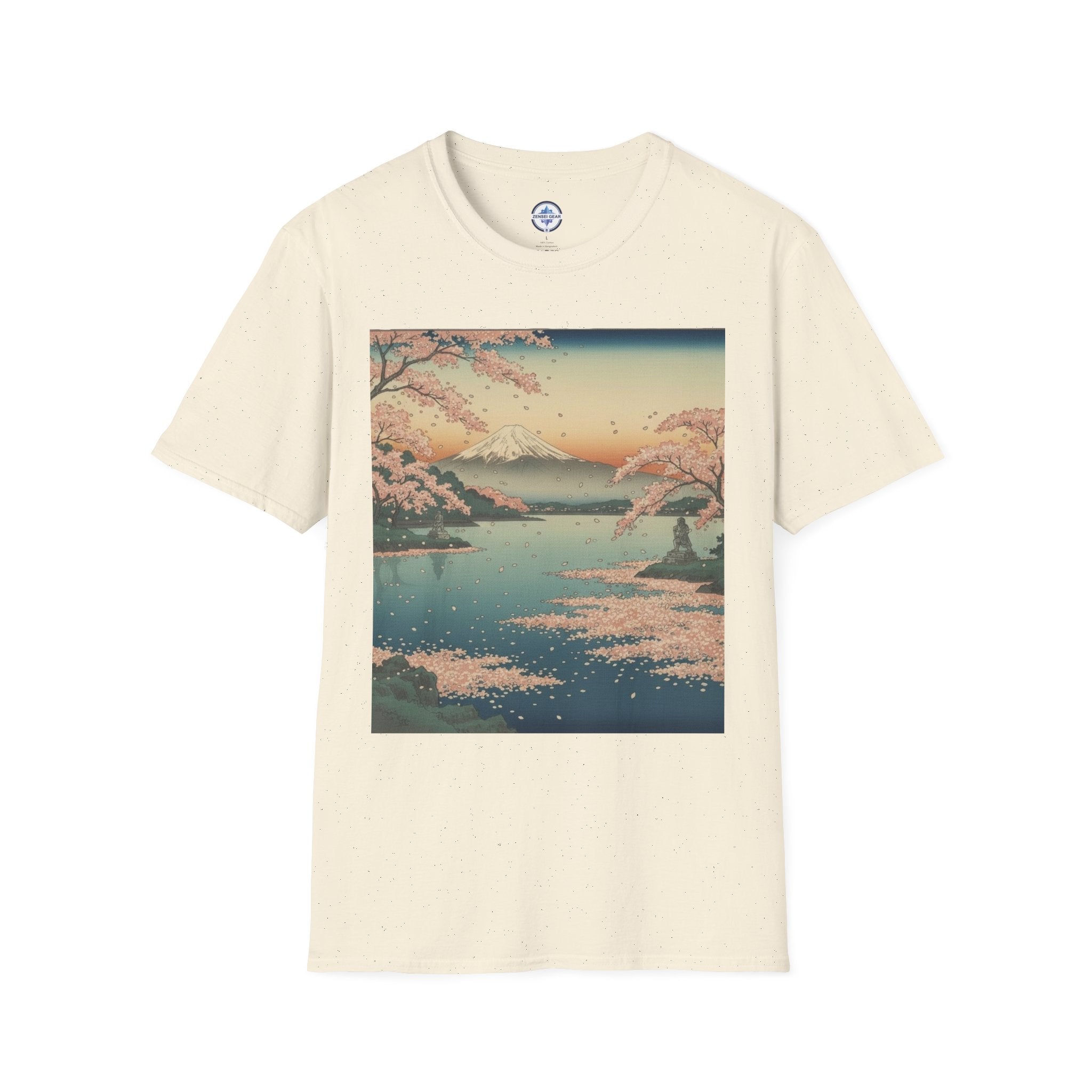 Ukiyo-e Spring Landscape T-Shirt - Basho's Blossom Lake Haiku Tee