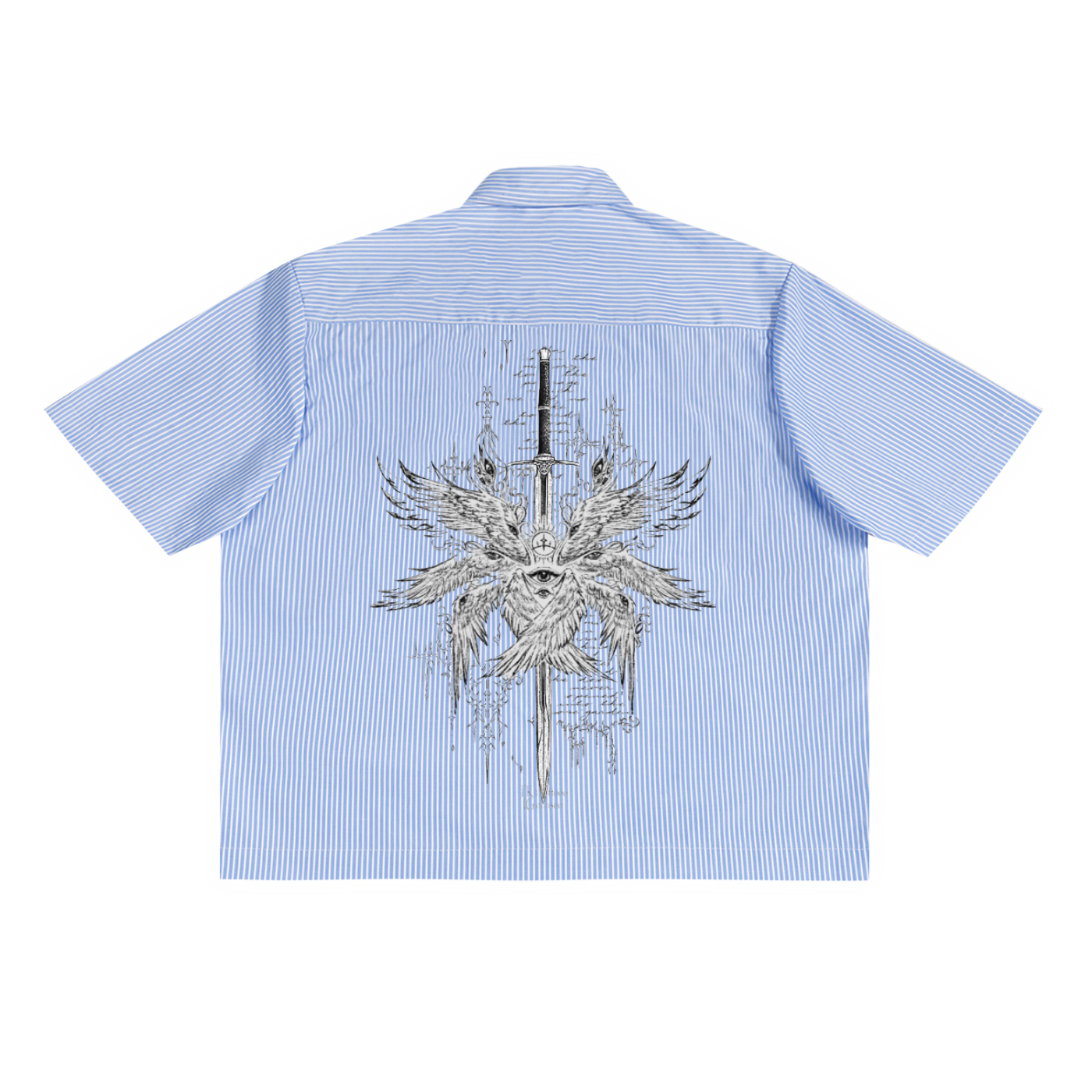 Pinstripe Boxy Shirt,Oversized Stripe Shirt,Boxy Fit Pinstripe Shirt,Short Sleeve Pinstripe Shirt,Men’s Boxy Pinstripe Shirt,Cyber Sigilism Streetwear,Darkwear Pinstripe Shirt,Graphic Streetwear Button Up,Grunge Aesthetic Clothing,Experimental Streetwear Design