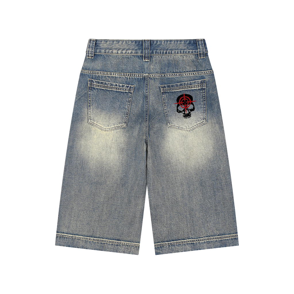ghostfade denim shorts,baggy denim shorts,vintage wash denim shorts,streetwear denim shorts,oversized denim shorts,loose fit denim shorts,y2k denim shorts,washed denim jorts,men's baggy jorts,unisex denim shorts