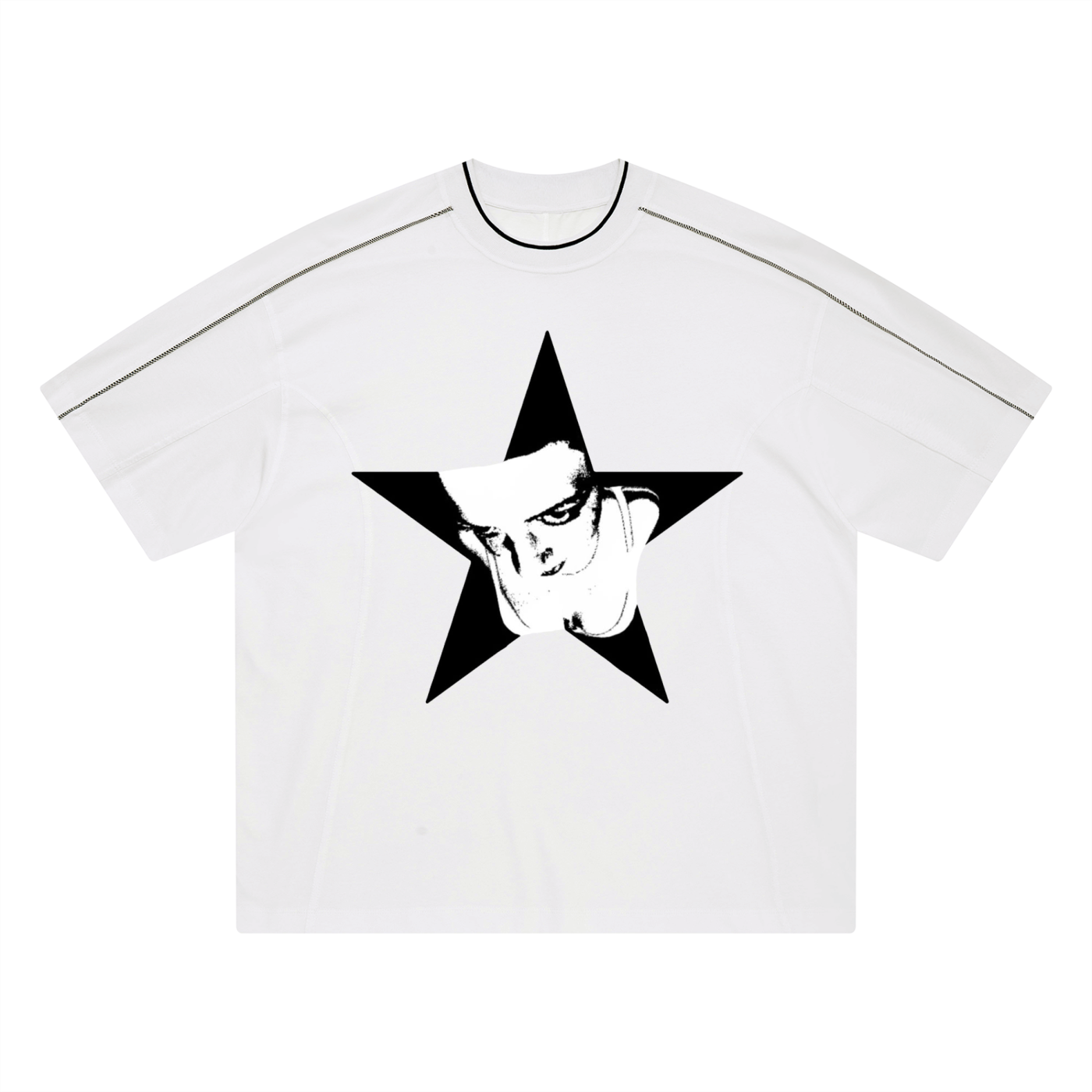 Starbound T-Shirt,Oversized Graphic T-Shirt,Cybersigilism T-Shirt,Streetwear Graphic Tee,Y2K Streetwear Shirt,Alternative Fashion Tee,Dark Aesthetic T-Shirt,Unisex Oversized Tee,Contrast Tape T-Shirt,Urban Streetwear Clothing