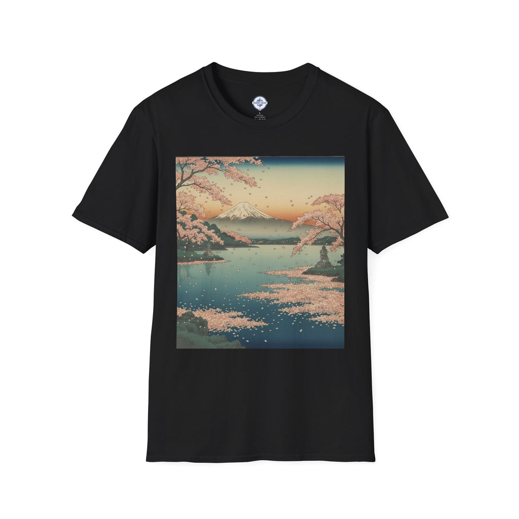 Ukiyo-e Spring Landscape T-Shirt - Basho's Blossom Lake Haiku Tee