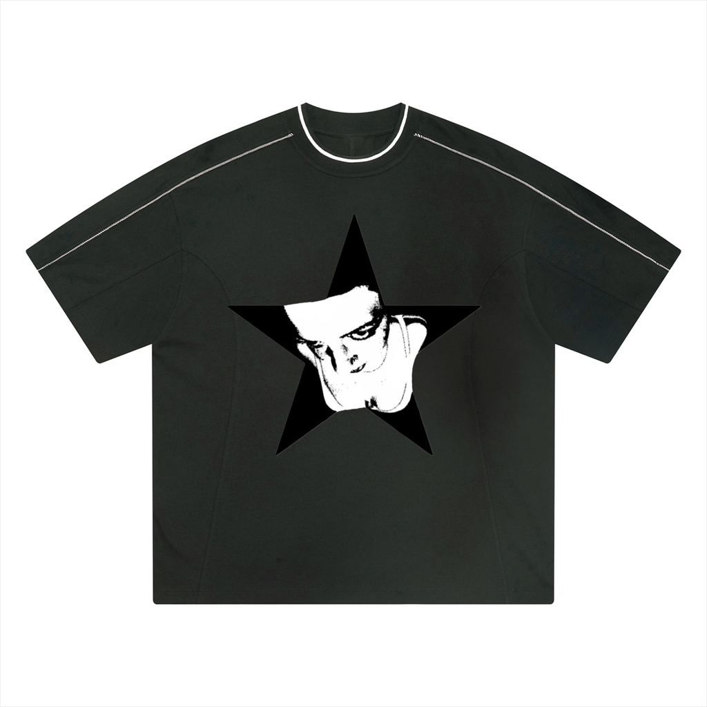 Starbound T-Shirt,Oversized Graphic T-Shirt,Cybersigilism T-Shirt,Streetwear Graphic Tee,Y2K Streetwear Shirt,Alternative Fashion Tee,Dark Aesthetic T-Shirt,Unisex Oversized Tee,Contrast Tape T-Shirt,Urban Streetwear Clothing