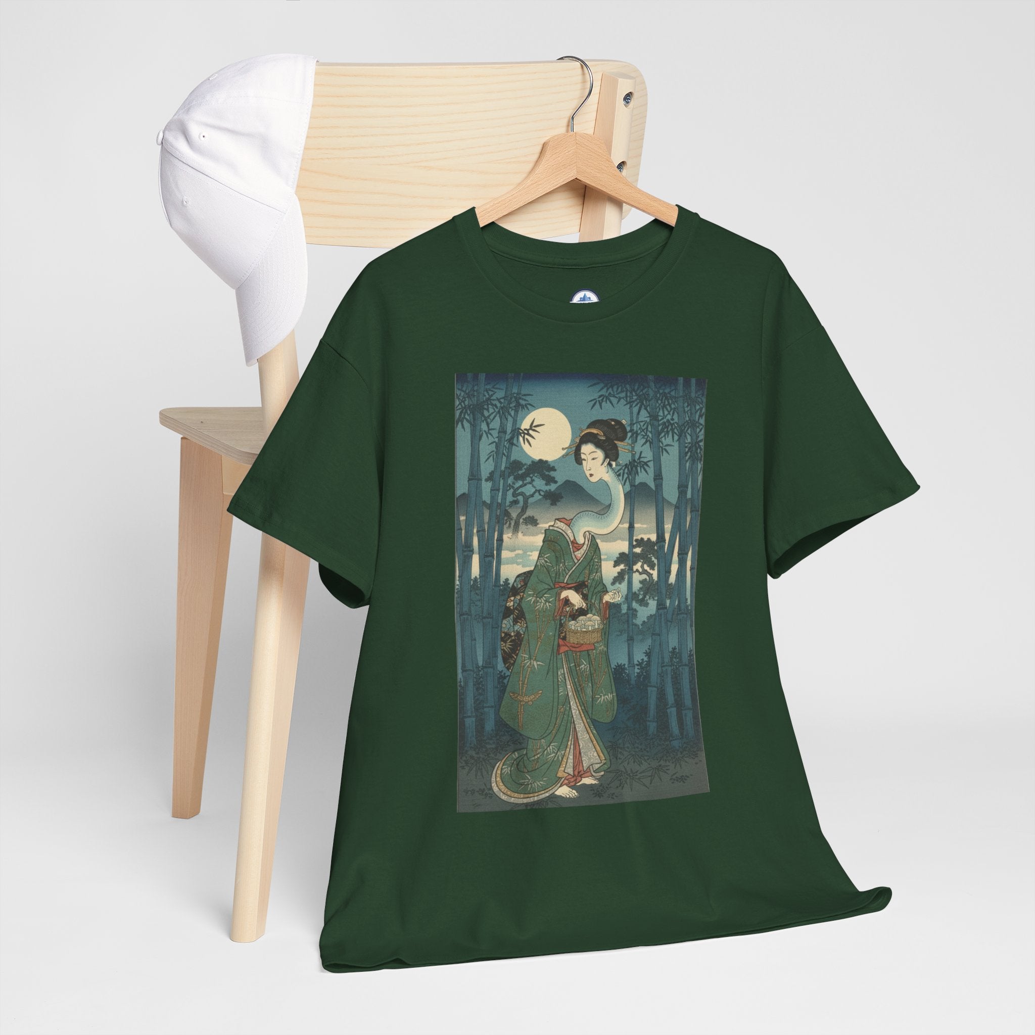 Japanese Folklore Tee - Rokurokubi Bamboo Scroll Design