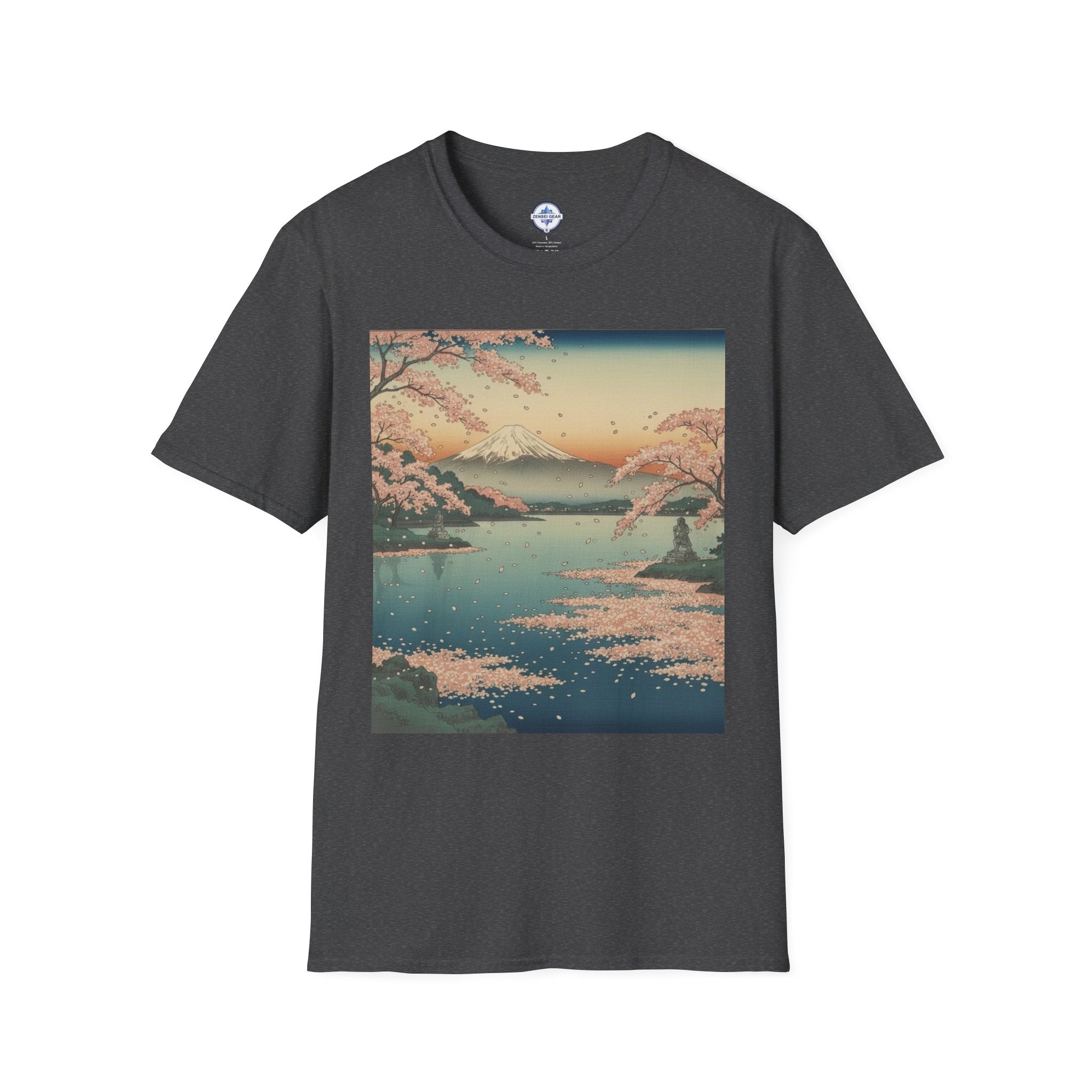 Ukiyo-e Spring Landscape T-Shirt - Basho's Blossom Lake Haiku Tee