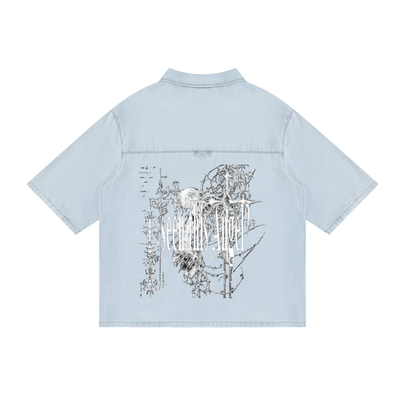 darkwear shirt,washed black shirt,gothic streetwear shirt,lyocell streetwear,drop shoulder button up,oversized darkwear,archive inspired shirt,distressed graphic shirt,avant streetwear,monochrome streetwear